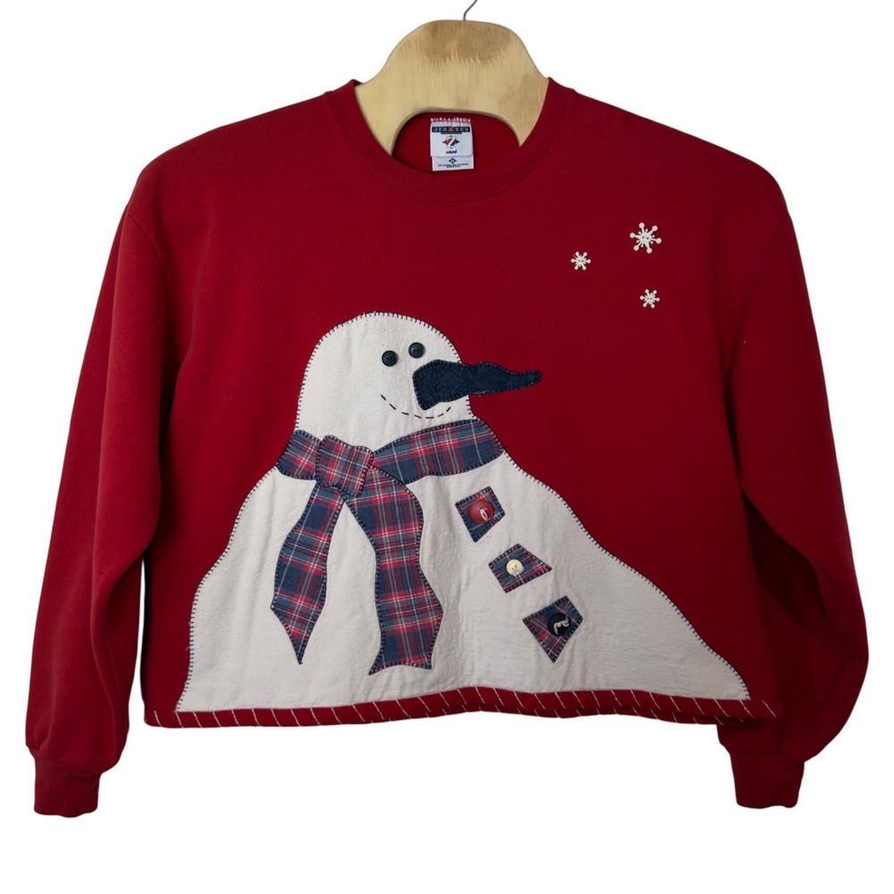 Vintage Jerzees Women's Hand Sewn Winter Snowman Sweatshirt Size XL Holiday 90s